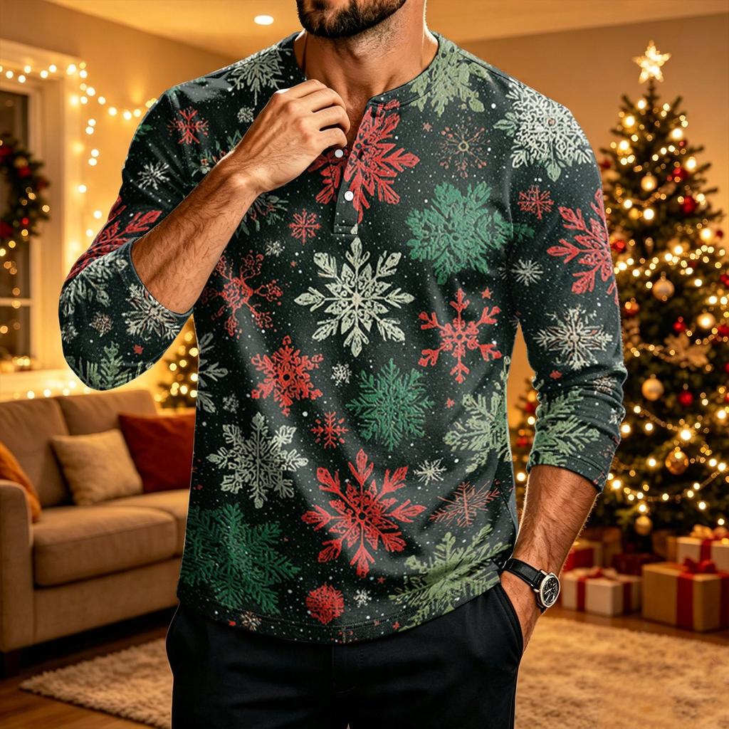 Men's Christmas Printed Long Sleeve Shirt