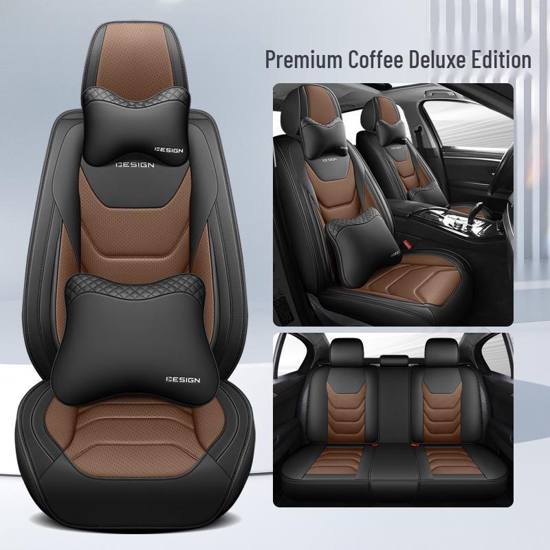 Universal All-Season Five-Seat Leather Car Seat Cover – Full Coverage, Wear-Resistant, Durable, No Removal Needed.