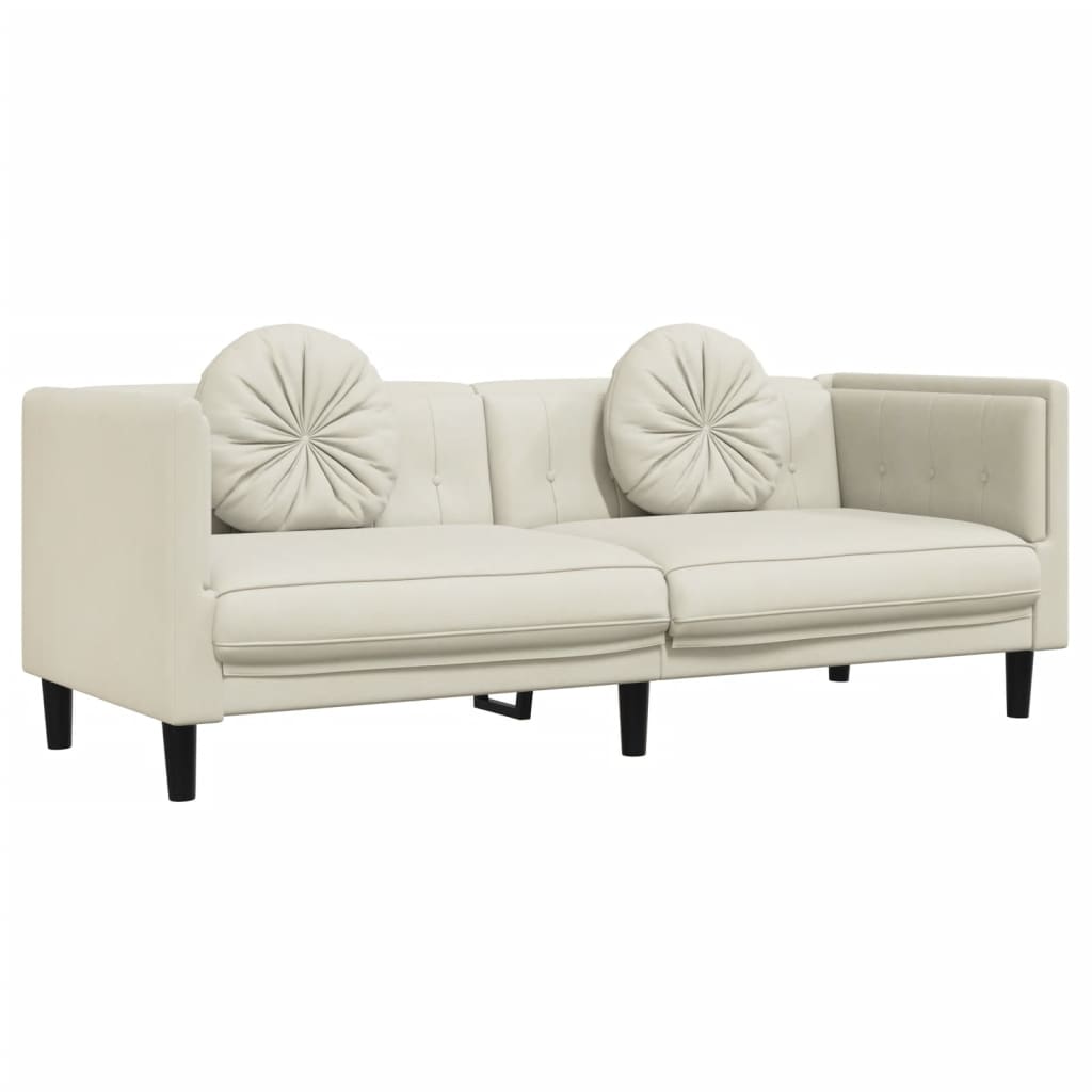 2 Piece Sofa Set with Cushions Cream Velvet