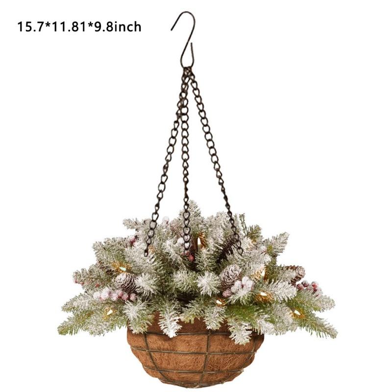 Artificial Christmas Hanging Basket 40cm Golden Powder Golden Leaf Pine Cone Golden Ball Hanging Ornament Xmas Decor Ornaments