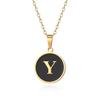 English letter oiled necklace, European and American trend titanium steel chain, round gold letter pendant collarbone chain