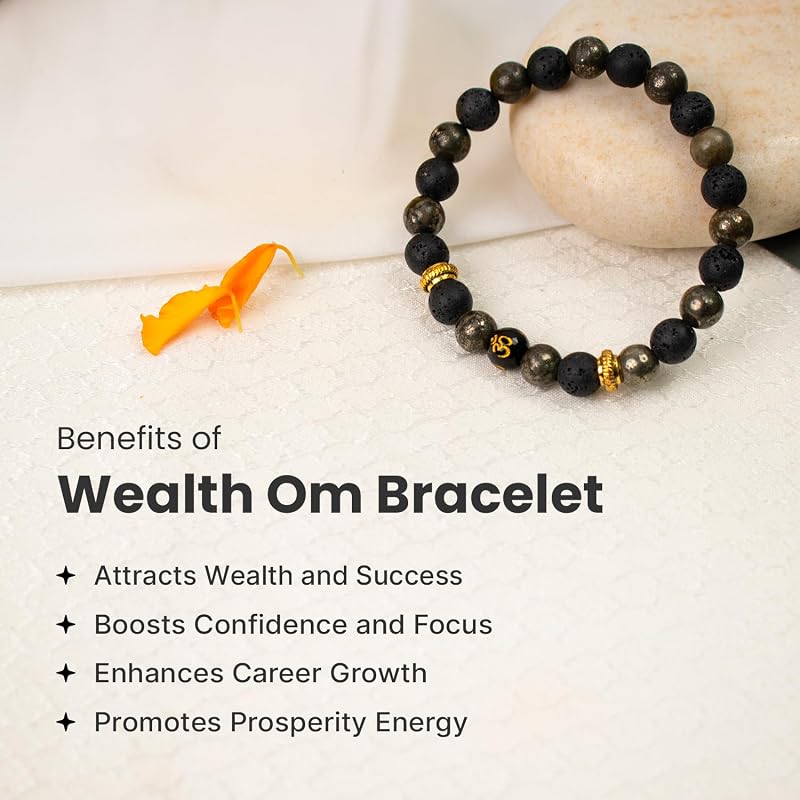 Astrotalk Wealth OM Bracelet | Citrine & Raw Pyrite | Crystals for Wealth & Abundance | OM Symbol for Prosperity