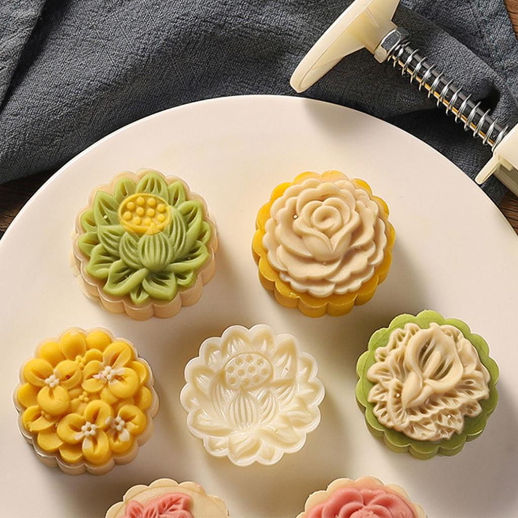 MidAutumn Festival Mooncake Maker Flower Shape Moon Cake Mold Cookie Stamps DIY Hand Press Cookie Dessert Cutters