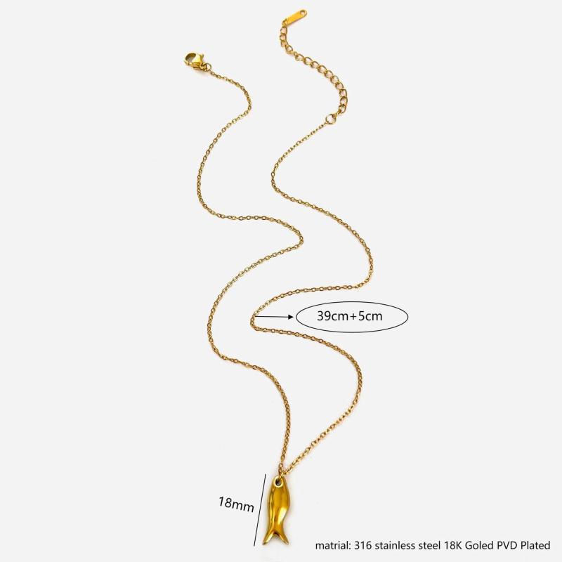 New Design Stainless Steel Gold Plated Fish Pendant Clavicle Necklace For Women Waterproof Beach Party Jewelry Accessories
