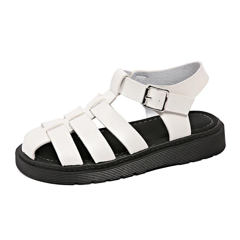 Fashion Closed Toe Hollow Out Roman Sandals for Women 2025 Summer Comfort Outdoor Beach Shoes Woman Fashion Pu Leather Platform Sandals