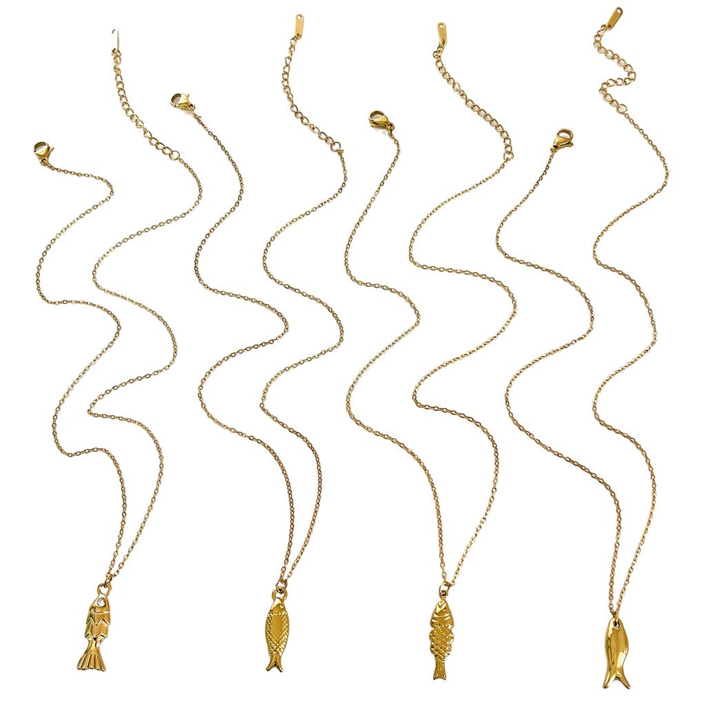 Fashionable Necklace Set with Unique Fish Pendants Sturdy Stainless Steel Gifts Decoration for Trendy Women Daily Use