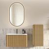 Bathroom Furniture Set with Washbasin, Side Cabinet and LED Mirror, 80cm Wide Hanging Vanity Unit Oval Mirror with Black Frame, Oak Wood Color