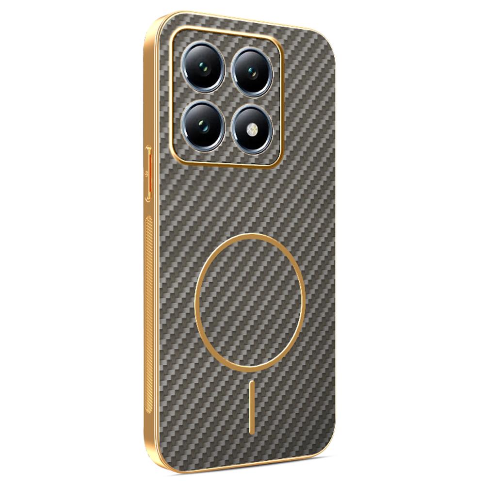 Xiaomi 14T Pro telefono dėklas, anglies pluošto tekstūros, galvanizuotas TPU galinis dangtelis