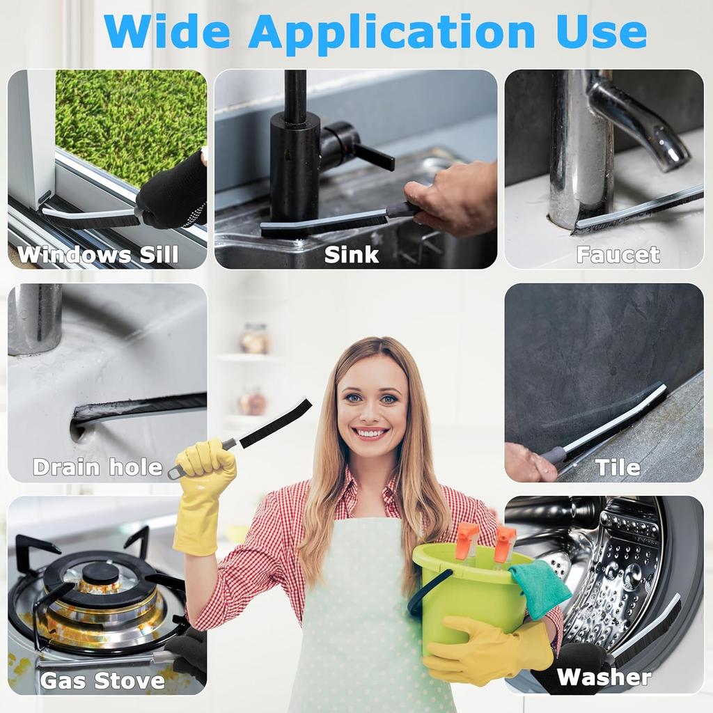 2Pcs Crevice Cleaning Brush, Lescli Hard Bristle Multi-Purpose Cleaning Tools, 2025 New Ergonomic Right Hand Handle Design Grout Brush, Small