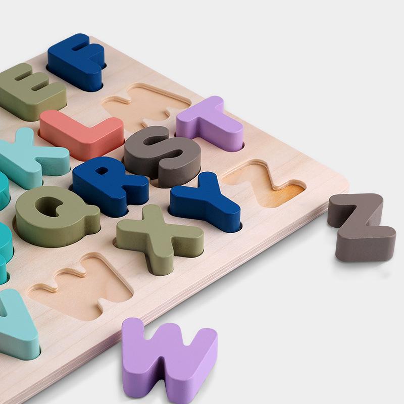 Children's Educational Wooden Jigsaw Puzzle Board for Number and Letter Shape Recognition