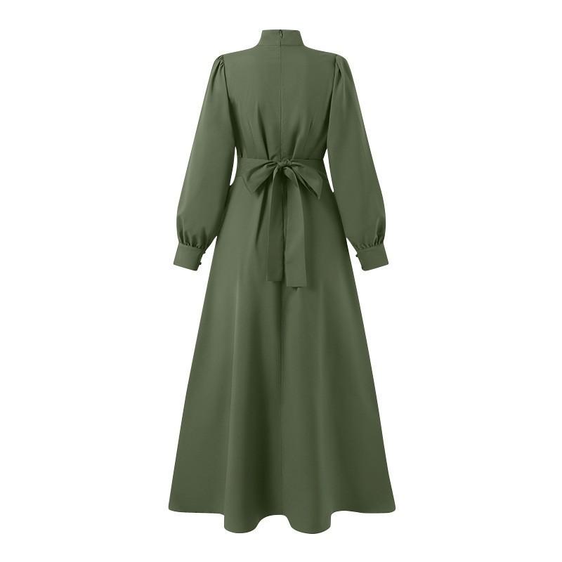 GMXIA Commuter Street Fashion High-waisted A Long Dress with Lantern Sleeves