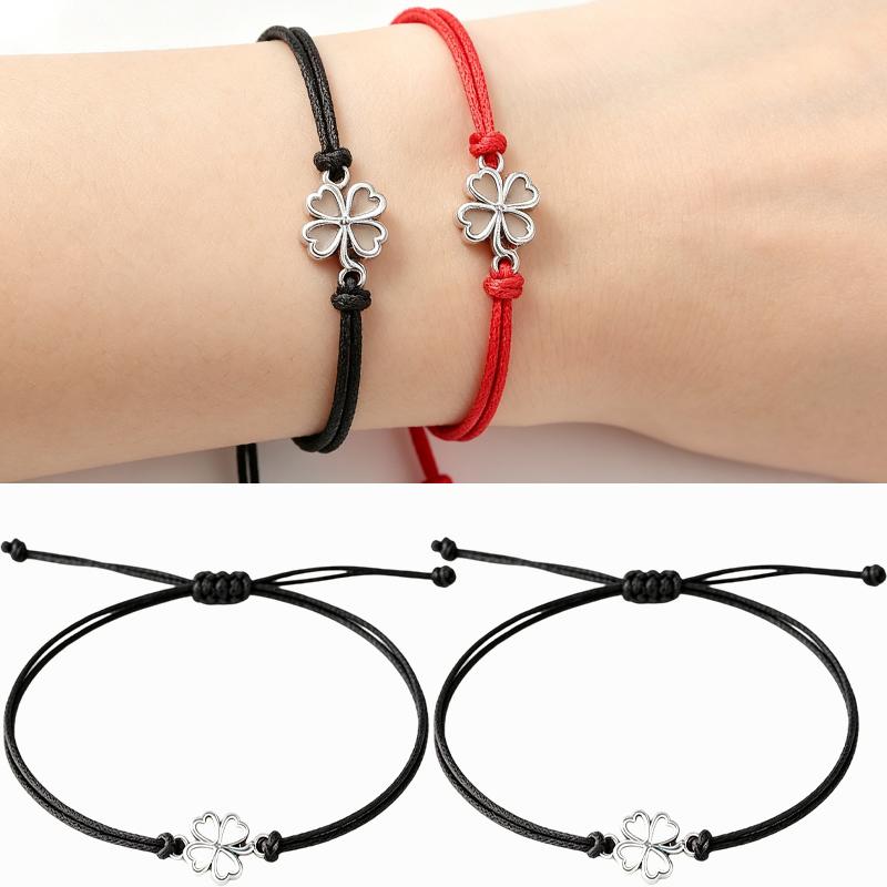 10 pièces 2026 Bracelets Trèfle à Quatre Feuilles pour Femmes Hommes Réglable Fait Main Corde Rouge Porte-Bonheur Couple Amitié Bijoux Accessoires