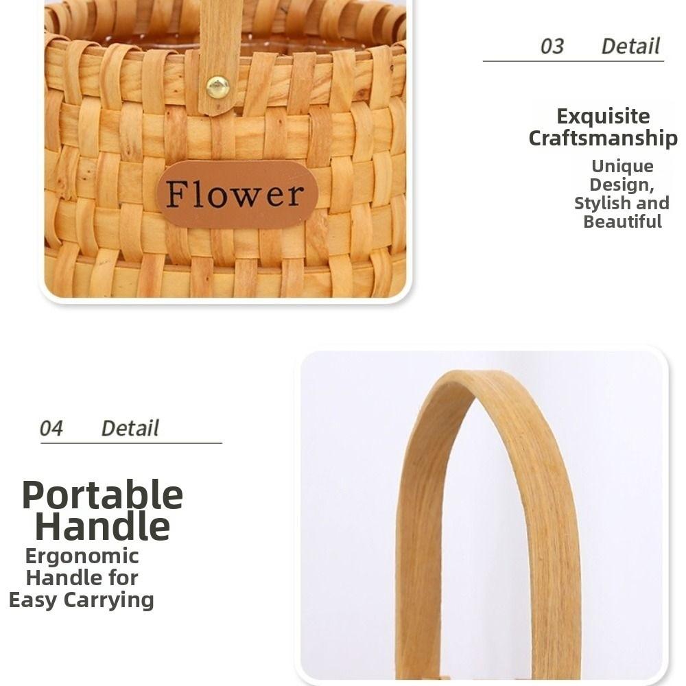 with Handle Handwoven Flower Basket Rustic Style Organizer Basket Practical Storage Basket  Picnic