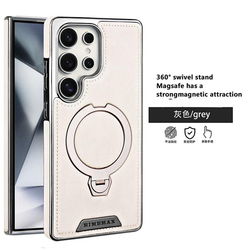 360 Rotating Bracket Leather Phone Case for Samsung Galaxy S25 Ultra S24 S23 S22 S25EDGE Magnetic Charging Kickstand Back Cover