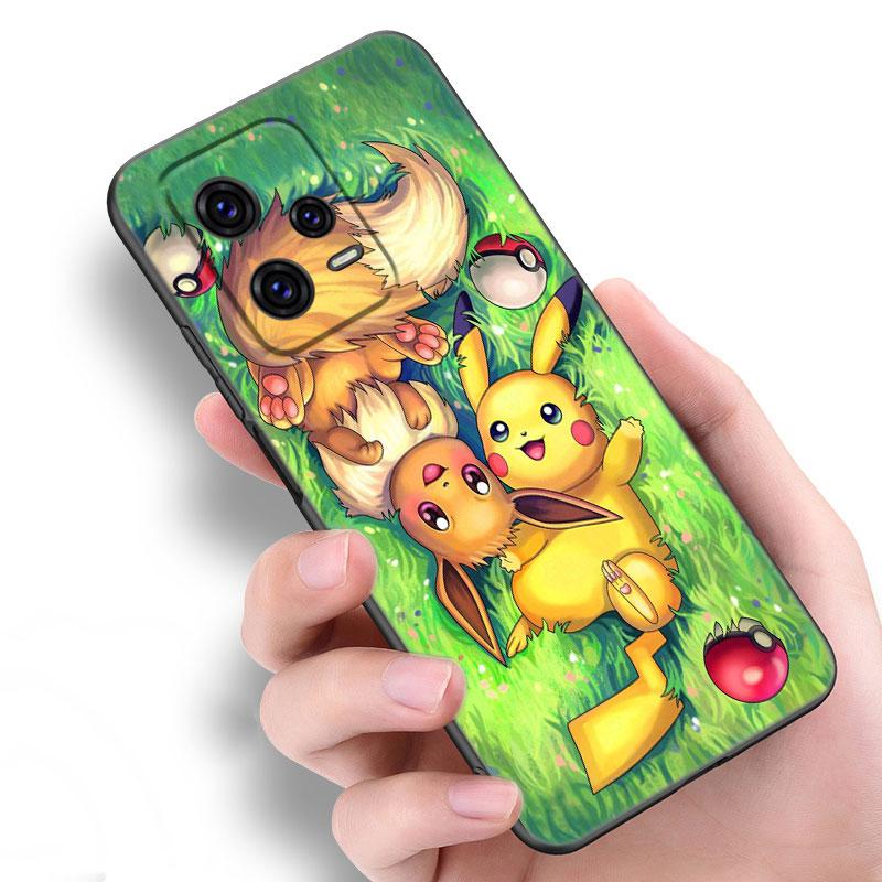Cute P-Pikachu Black Silicone Phone Case For Xiaomi Redmi Note 9 10 11 11S 11T 12 13 Pro 5G Plus 9S 10S 12S