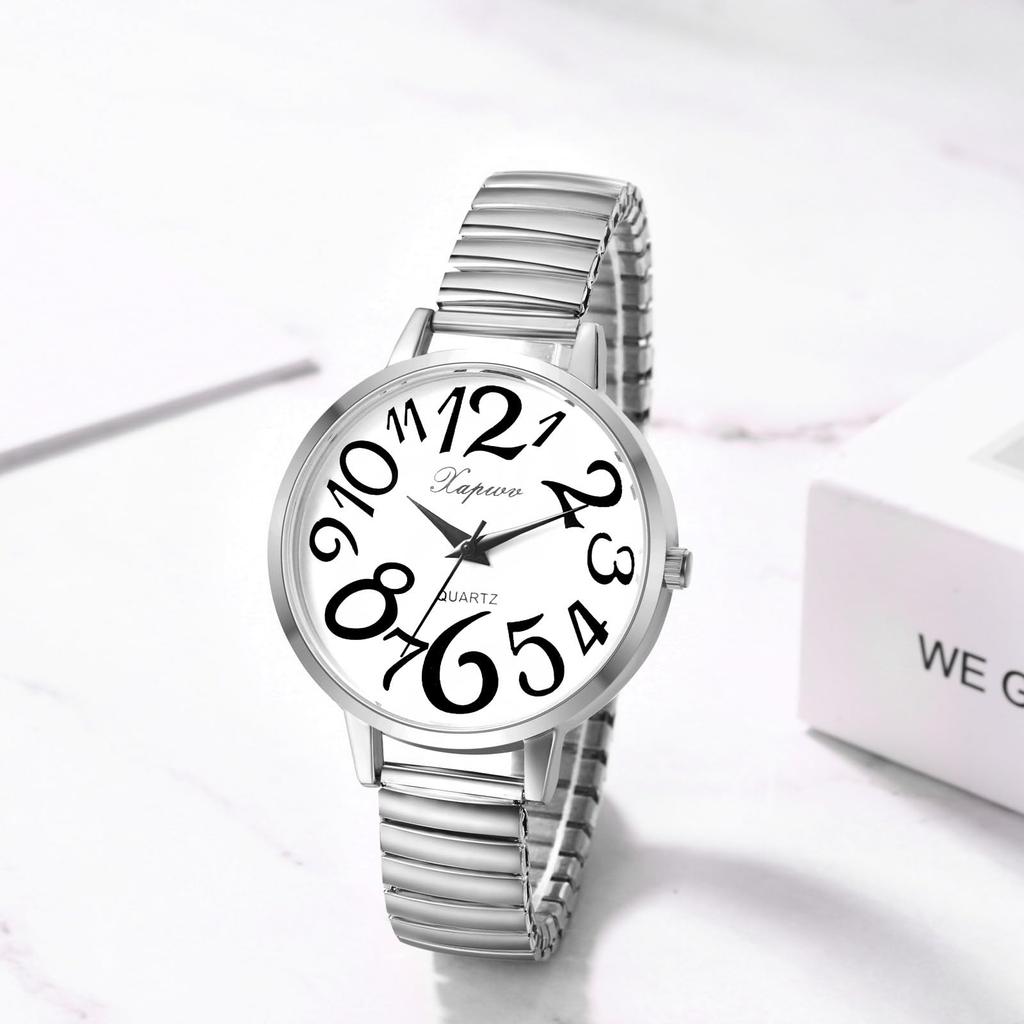 Analoguhr mit großem elastischem Einheitsgröße Einfach und stilvoll Quarz Mode Perfektes Geschenk für oder Ihre Freundin Damen Ziffern, Armband, Meistens,