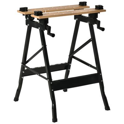 Folding Workbench, Clamping Workbench with 4 Clamps, Work Table, Load 150 Kg, 63.5x60.5x78cm, Black