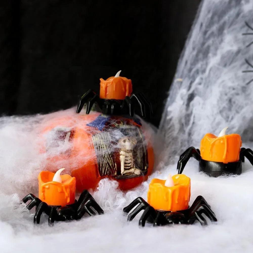 1pcs Halloween LED Candle Light Spider Pumpkin Lantern for Party Supplies Home Decor Ornaments Haunted House Horror Props