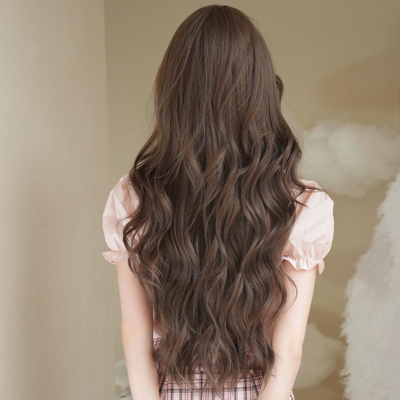 Japanese and Korean Style Women’s Long Wavy Wig with Middle Part Tea Brown Synthetic Full Wig