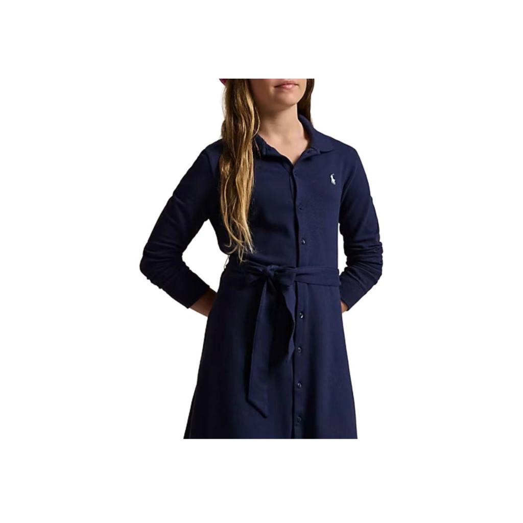 Polo Ralph Lauren Dress Solid Color Logo Embroidery Single-Breasted Long Sleeve Kids Dresses Blue 313951066-001