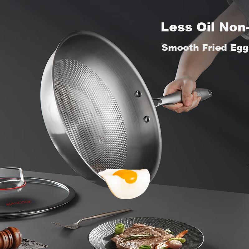 316 Stainless Steel Wok with Lid, 30cm Three-Layer Steel Pot, Compatible with Induction And Gas Stoves MCC2249