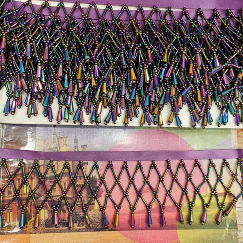 Solid Color 5Yard Tassel Fringe Trim Crystal Beaded Lace Trim Embroidery Lace Fabric DIY Curtain Dress Sewing Garment Materials