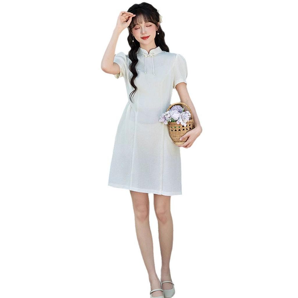 Summer new small fresh princess style polyester jacquard cheongsam personalized college style lady sexy short skirt cheongsam