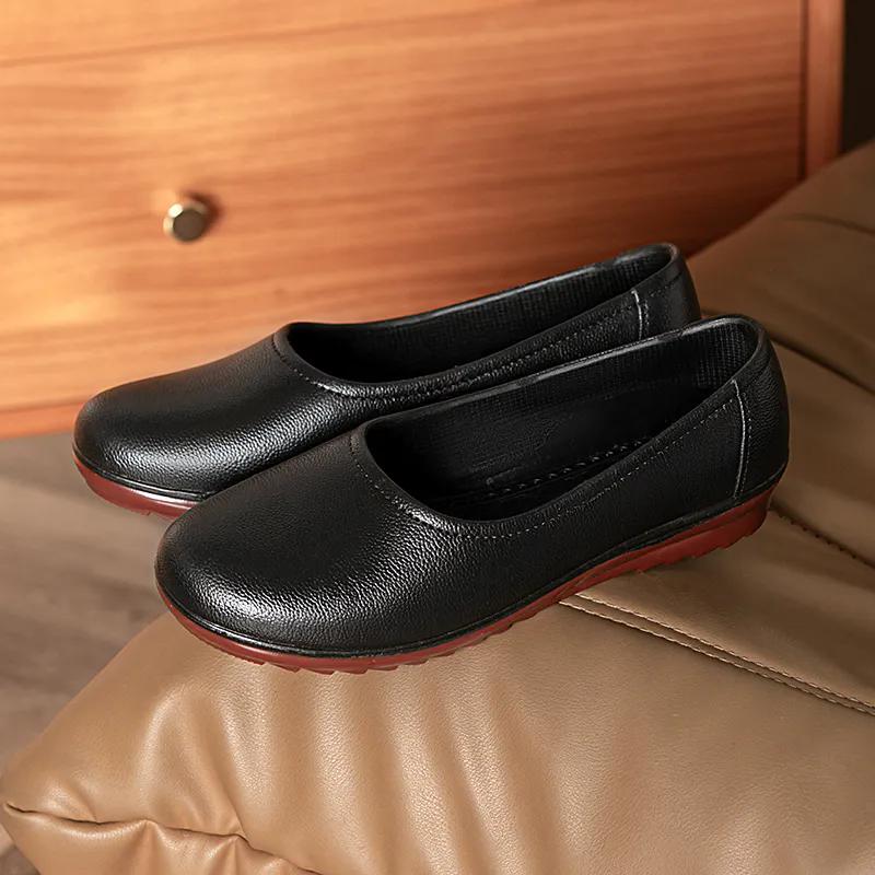 WTEMPO Women PVC Black Soft Thick Heel Work Shoes Waterproof Non-slip Large Size Solid Color Casual Shallow Mouth Shoes