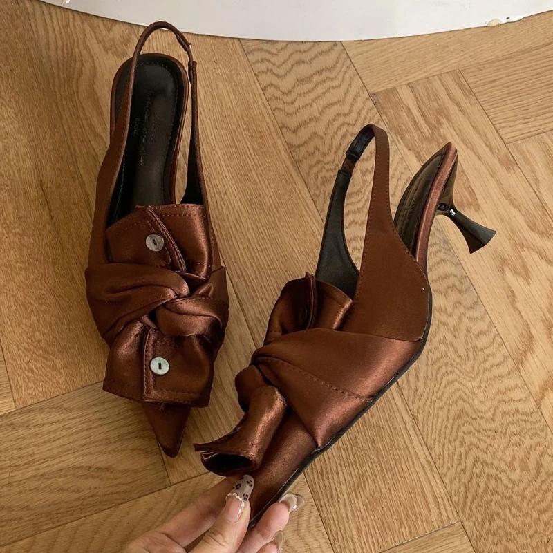 Fashion Brand Designer High Heels Women Button Butterfly-knot Party Dress Shoes Elegant Pointed Toe Pumps Sandals Women Zapatos De Mujer
