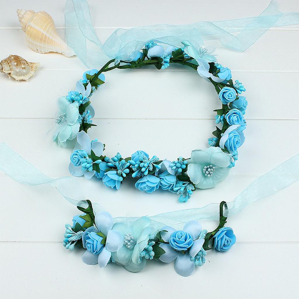 S160707 Artificial Flower Hairband And Bracelet Set Fabric Material For Women And Girls