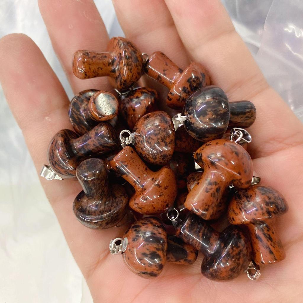 2cm Natural Crystal Jade & Pink Tiger Eye Mushroom Necklace Pendant