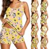 Women’s Sleeveless Tank Top and Shorts Set with Sunflower Floral Print Soft Lightweight Fabric Pajama Loungewear Outfit