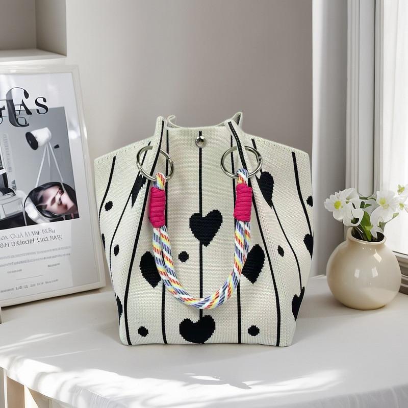 New Leopard Star Knitted Tote Bag for Women Large Capacity Bucket Bag Versatile Handbag for Commute Work and Daily Use