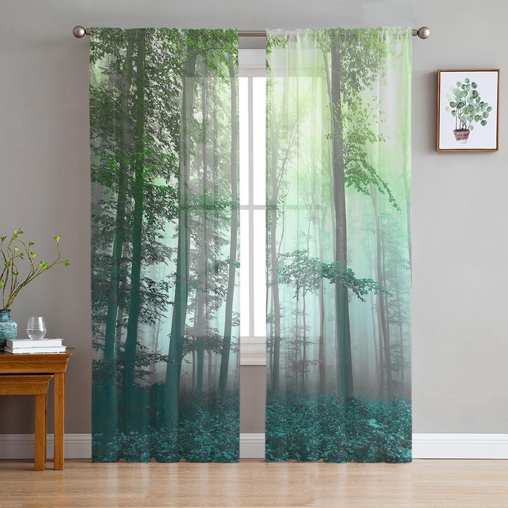 Youth Bedroom Sheer Curtains Autumn Wild Trees Forest Kitchen Study Curtains Living Room Holiday Decor Tulle Curtains