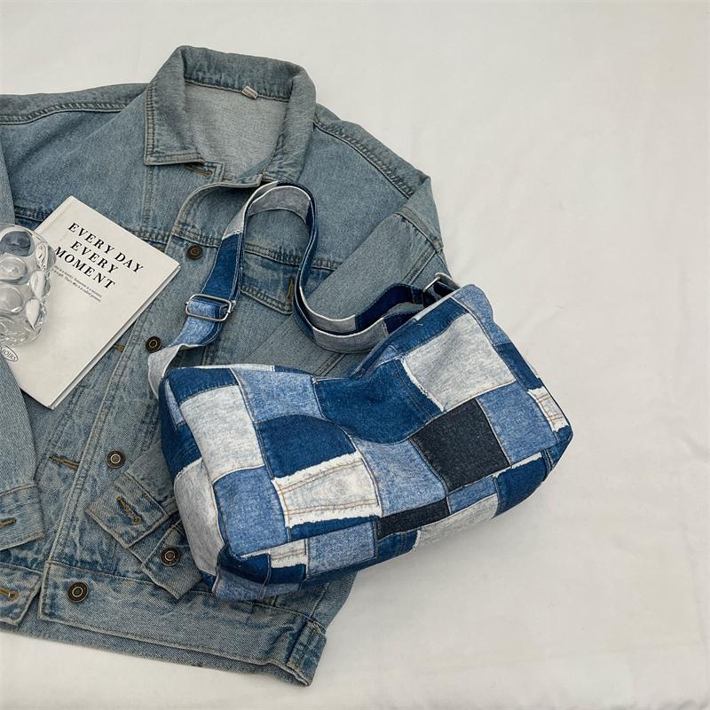 Джинсовая холщовая сумка Женская сумка через плечо Пригородная большая сумка синий — фото 13