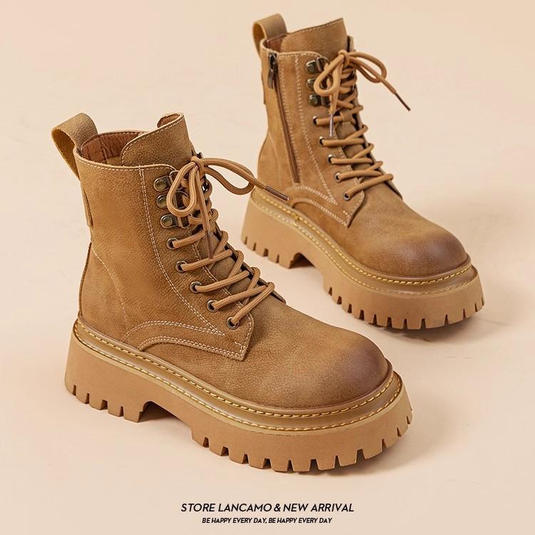 Martin boots women's 2025 spring and autumn new British style leather explosion super fire short boots thick-soled inner heightening locomotive boots