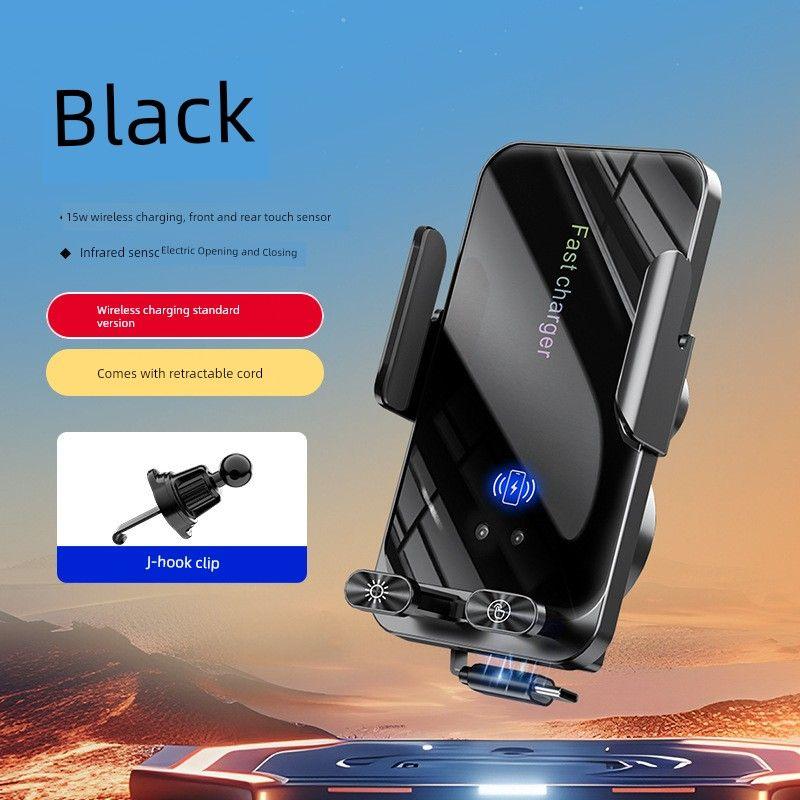 

New Car Mount with Wireless Charging and Type-C Data Cable, Smart Sensor Phone Holder That Does Not Block the Camera Interface Model with Standard [Cool Black]