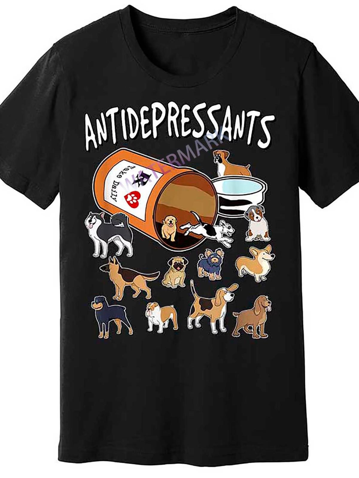 Men S Funny Antidepressants Dogs Graphic T-Shirt, Short Sleeve, Black S разноцветный