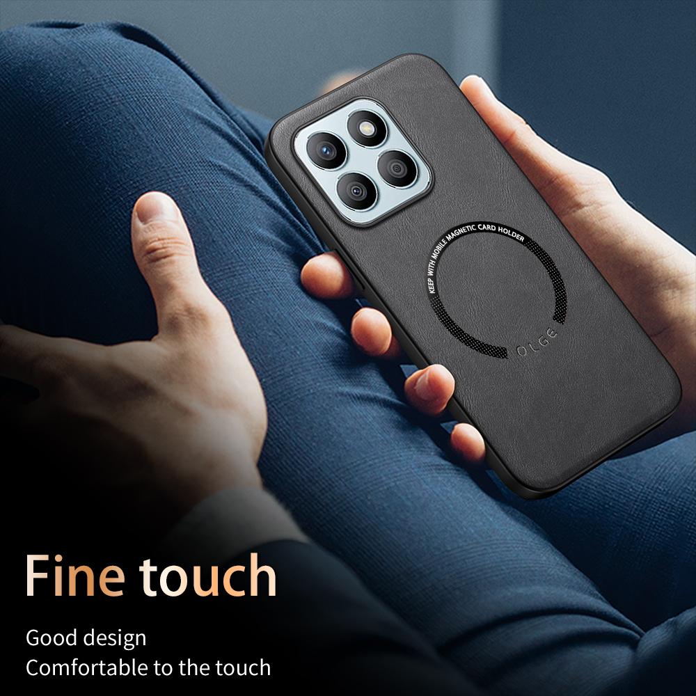 For Honor X8B Fine Hole PU Cow Pattern Leather Outer Magnetic Ring Soft Edge Anti-Drop Anti-Fingerprint Phone Case