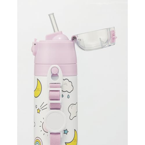 Skater Kids' Stainless Steel Water Bottle, 2-Way Design, Straw/410ml Capacity, Cup/350ml Capacity, Shinapushu Design, Child-Friendly, Lightweight, Ins