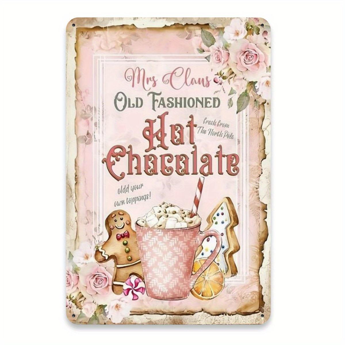 

Festive Charm Vintage Pink Christmas Hot Cocoa Tin Sign Santa Mrs Claus Design Shabby Chic Metal Wall Decor for Girls Ro 20x30cm（7.8x11.8inch）
