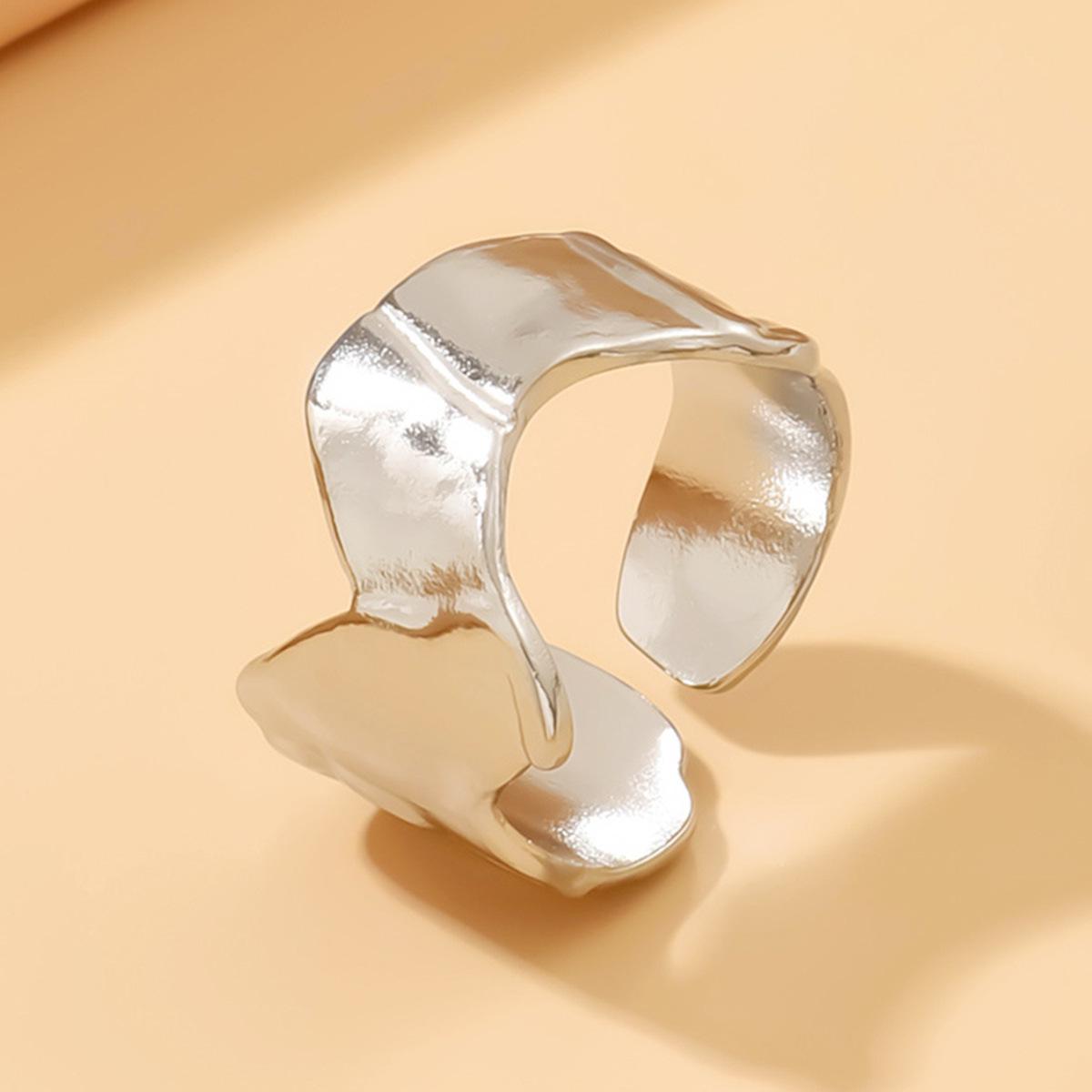 Unisex Geometric Irregular Open Ring – Embossed Stainless Steel Retro Design