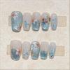 10 Pcs Pink Gradient Floral Hand Painted Fake Nails Medium Length Elegant Reusable Artificial Press On Nails