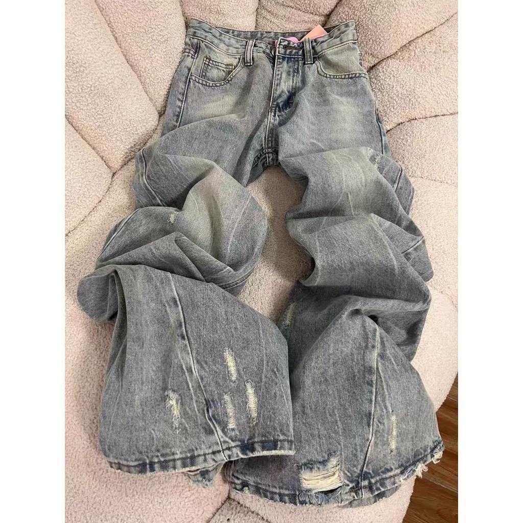 Pantaloni Largi Vintage Versatili cu Picior Lat Modă Femei Găuri Casual Pantaloni Denim Femei Streetwear Femei Blugi 2025