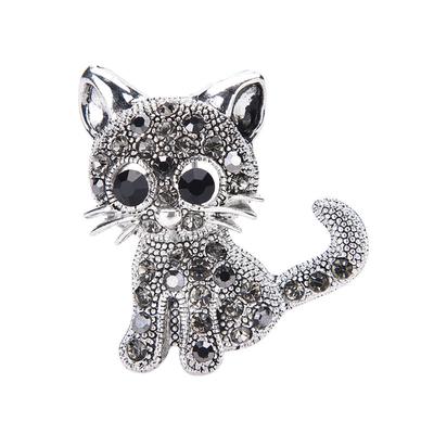 Cute Little Cat Brooches Pin Antique Silver Plated Coat Shirt Clips