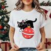 Kitten Xmas Tree Unisexs Casual TShirt Black Cat Christmas Graphic Print TShirts Tops Meowy Xmas Lights Novelty TShirt Tops