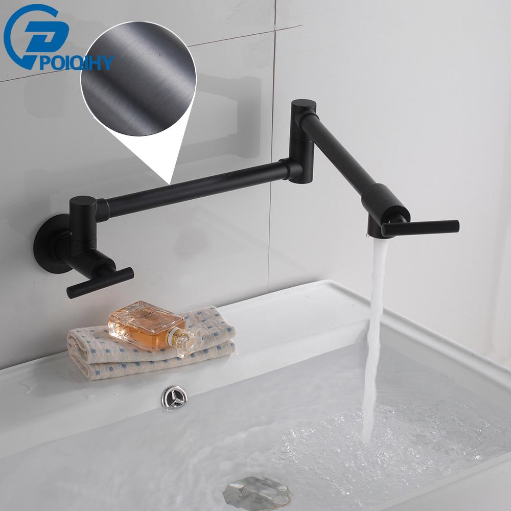 Chrom-schwarzer Wandhahn, einzelner Kaltwasserhahn, 360° drehbarer Auslauf, Waschhahn, klappbarer Hals, Badezimmer-Küchenhahn