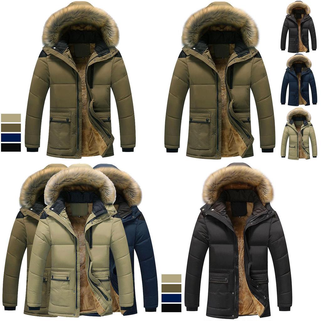 Men's Military Coat Thicken Warm Outwear Parka Hooded Jacket Outdoor Winter Fashion