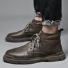 Fashion2024 Winter New Men's High-Top Cotton Shoes High-Quality Brand Plus Velvet Warm Casual Fashion Medium Top Boots Brown Men Shoes