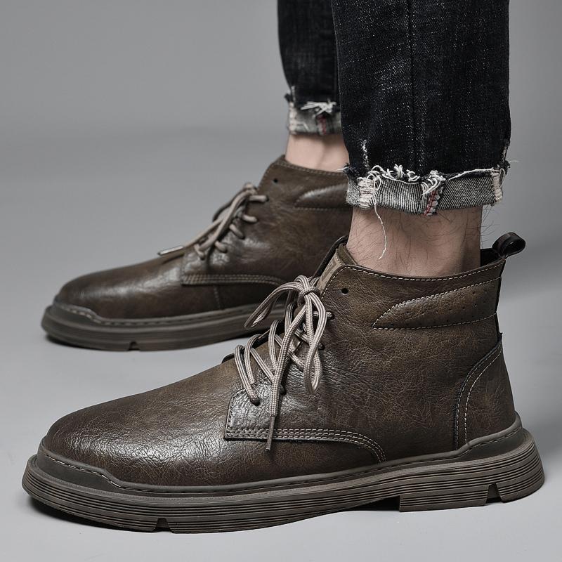 Fashion2024 Winter New Men's High-Top Cotton Shoes High-Quality Brand Plus Velvet Warm Casual Fashion Medium Top Boots Brown Men Shoes